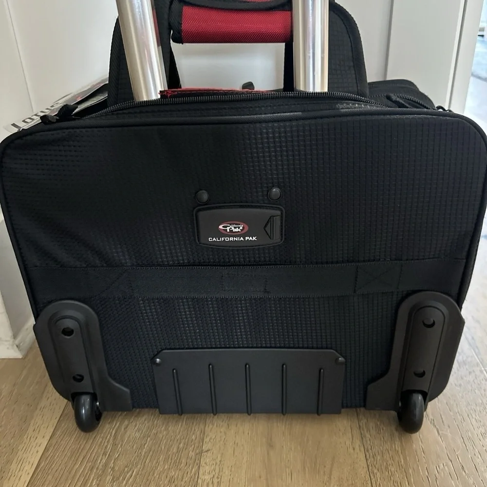 CALPAK Rolling Laptop Tote Carry On Wheeled Bag Black Red - Picture 6 of 13